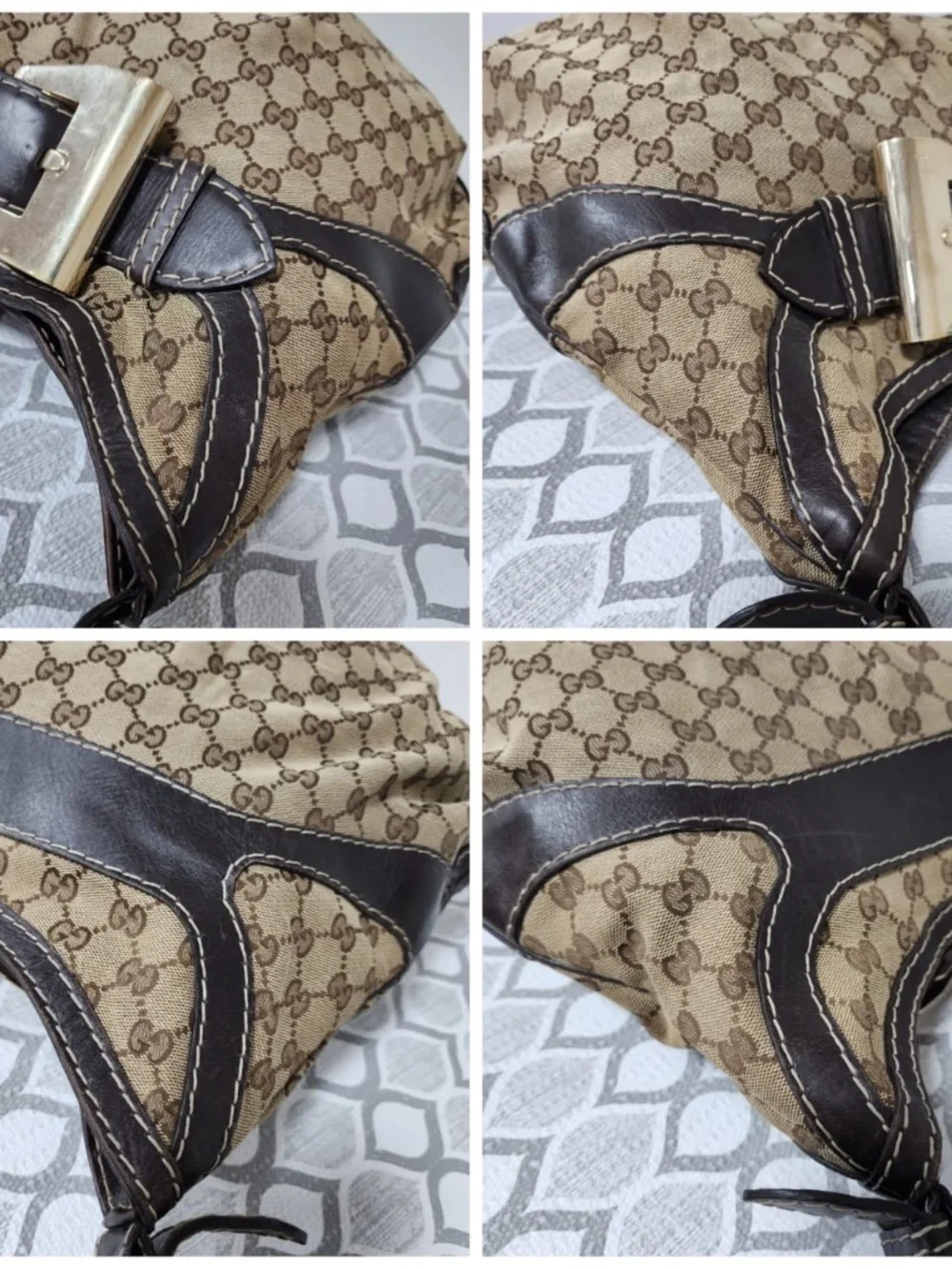 Authentic GUCCI GG Canvas And Leather Queen Large Hobo Bag Beige/Brown